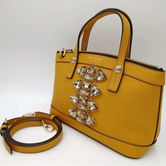 Henri Bendel Leather Hand Tote Shoulder Bag Bijou Camel With Crossbody Strap - Picture 3 of 15